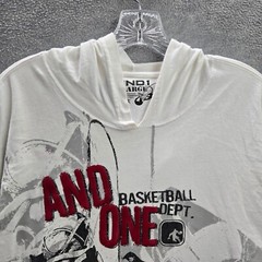 AND1 Men Shirt XL White Hooded Logo Basketball Show Graphic Long Sleeve READ