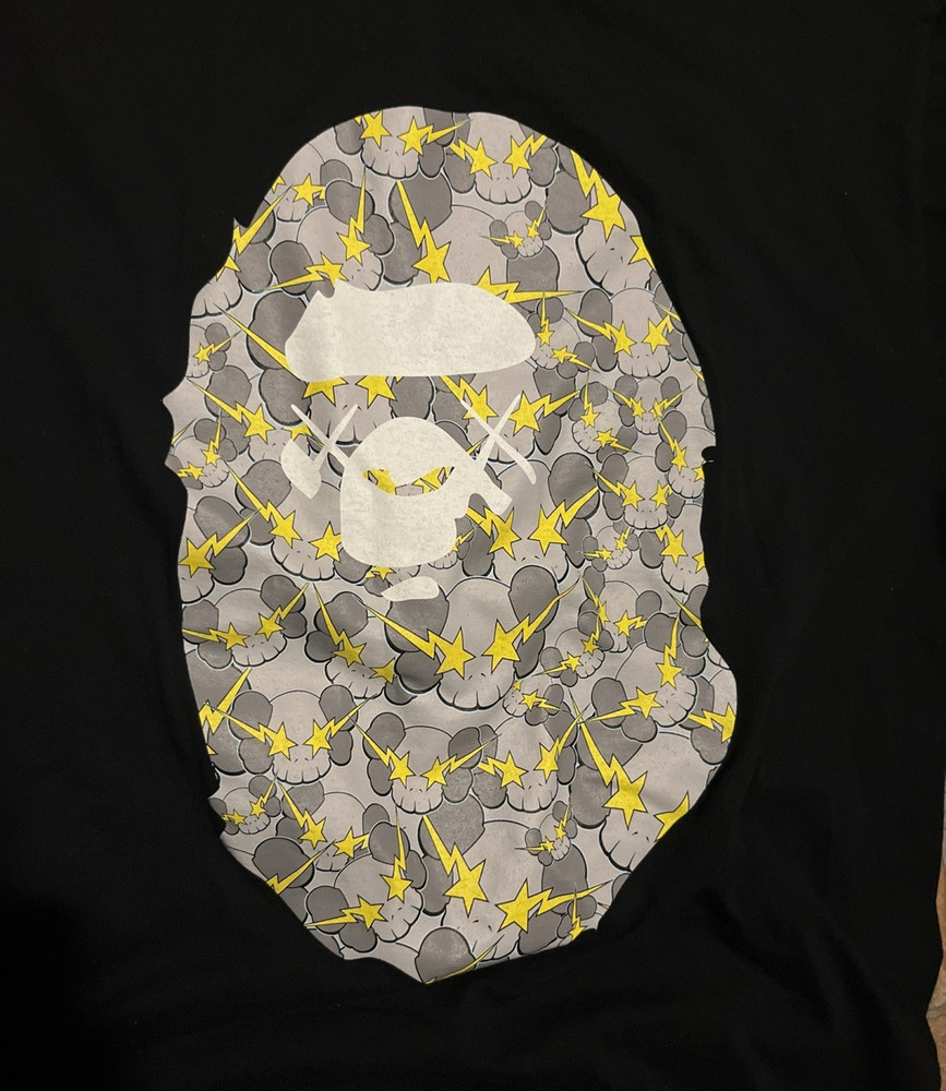 A Bathing Ape BAPE x KAWS Black Logo Graphic Cotton Knit T-Shirt Crew Neck XTRA