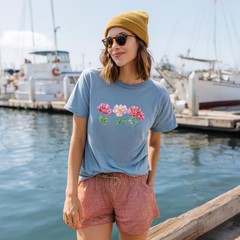 Watercolor Peony Trio Floral Comfort Tee Shirt Pink Women