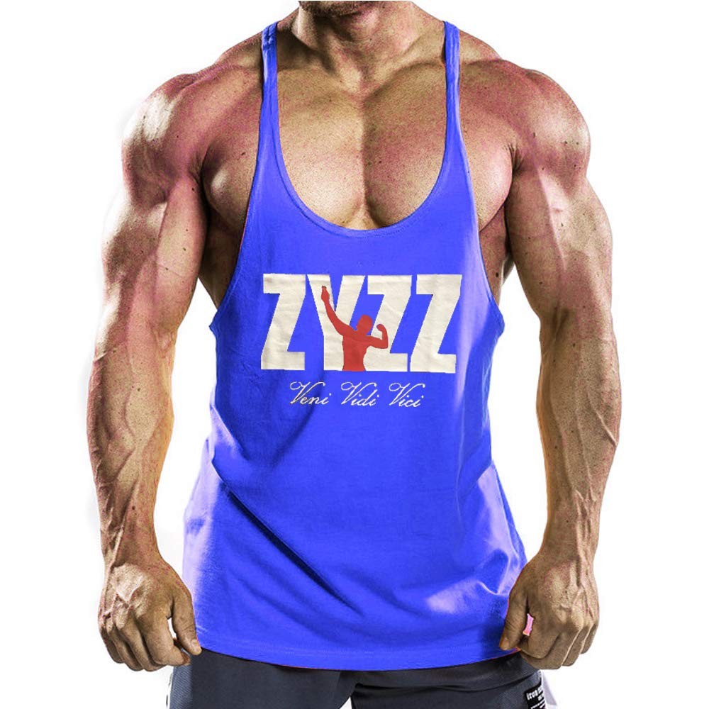 Men’s Stringer Bodybuilding Workout Gym Tank Tops Y Back Cotton Blue M