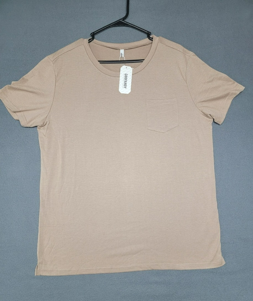 NWT~COOFANDY Men’s T Shirt Short Sleeve Crew Neck Tee Shirt LARGE 1-Pocket BEIGE