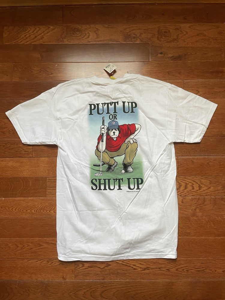 VTG 2000 Big Dogs T-Shirt Putt Up Shut 2-Sided Small / Medium Tiger Woods NWT