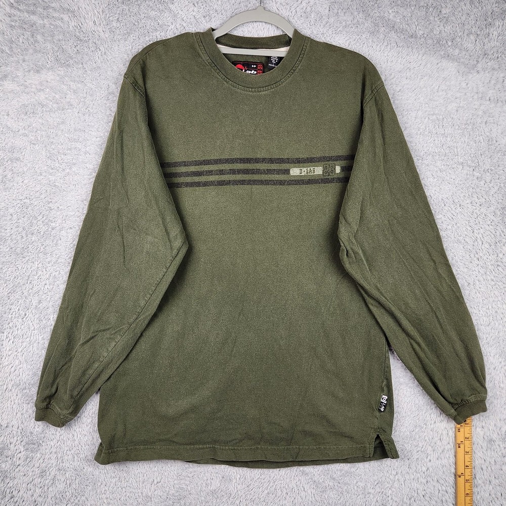 Vintage D Lab Shirt Mens Large Green Long Sleeve Stripe Logo Graphic 90s Y2k
