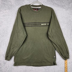 Vintage D Lab Shirt Mens Large Green Long Sleeve Stripe Logo Graphic 90s Y2k