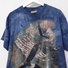 Vintage The Mountain Shirt Medium Blue Tie Dye Mountains Eagle Animals Nature