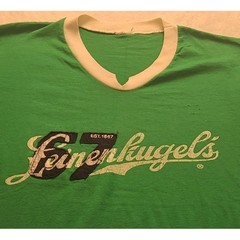 Vintage Leinenkugels Beer Green Ringer T-Shirt V-Neck Athletic Stripe Distressed