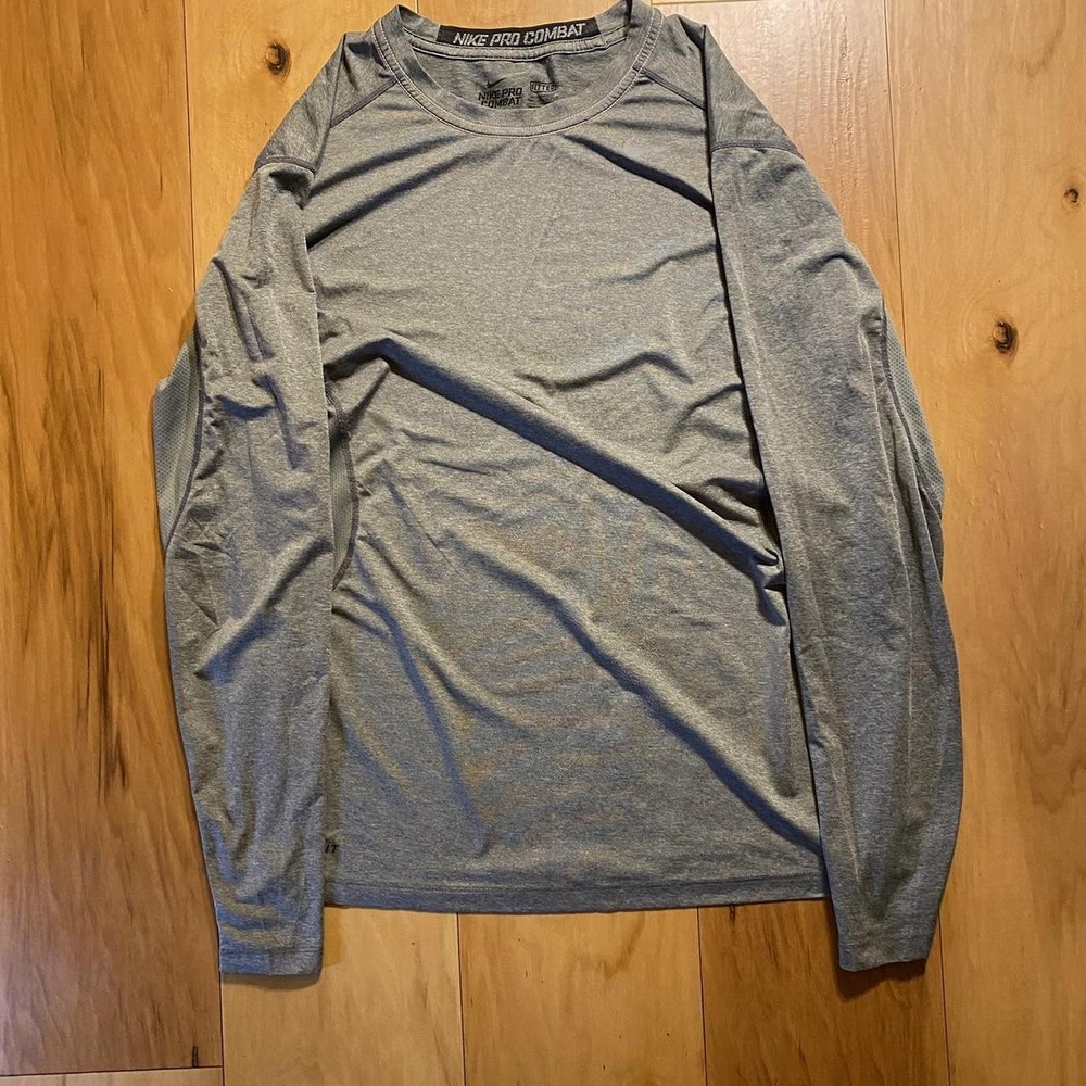 Nike Pro Combat Shirt Mens Xl Gray Fitted Performance Long Sleeve Dri Fit