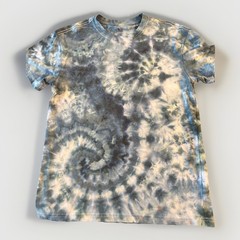 Double Spiral Blue And White Ice Dyed Tie Dye T-shirt Unisex Small Hippie Boho