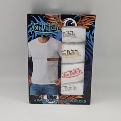 4 Pack VON DUTCH White Cotton Crew Neck T-Shirt Set Men’s S M L