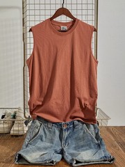 Summer New American Retro Sleeveless O-neck Soild Color T-shirt Men’s Fashion 10