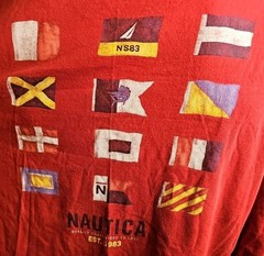Vintage Nautica Long Sleeve Shirt Men’s Size L Red Nautical Flags Made In Canada