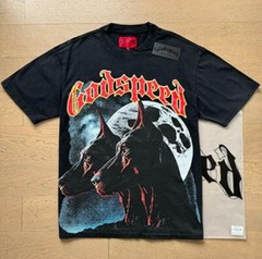 25/SS Godspeed Rock Skeleton hound Logo print pattern Tee Washed Mens T-shirt