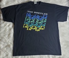 THE BEATLES Adult XL Black T-shirt John Paul George Ringo Faces Colorful Square