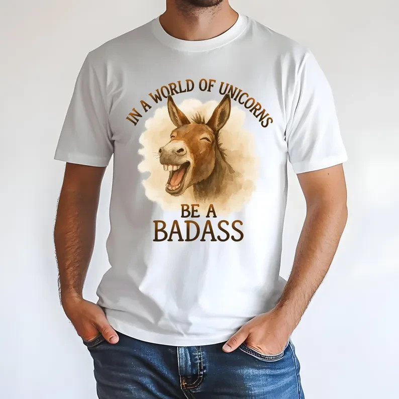 Badass Donkey Watercolor T-Shirt, Funny Sarcastic Animal Tee