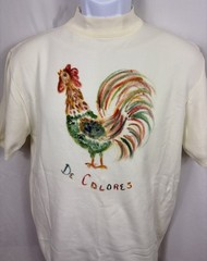Vintage 70s BVD Ban-Lon Shirt Men’s Small Beige Mock Neck Rooster De Colores