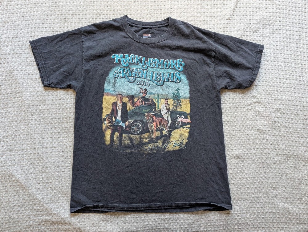 Macklemore Ryan Lewis Hanes Shirt Mens Large Black 2013 World Tour Hip Hop Band