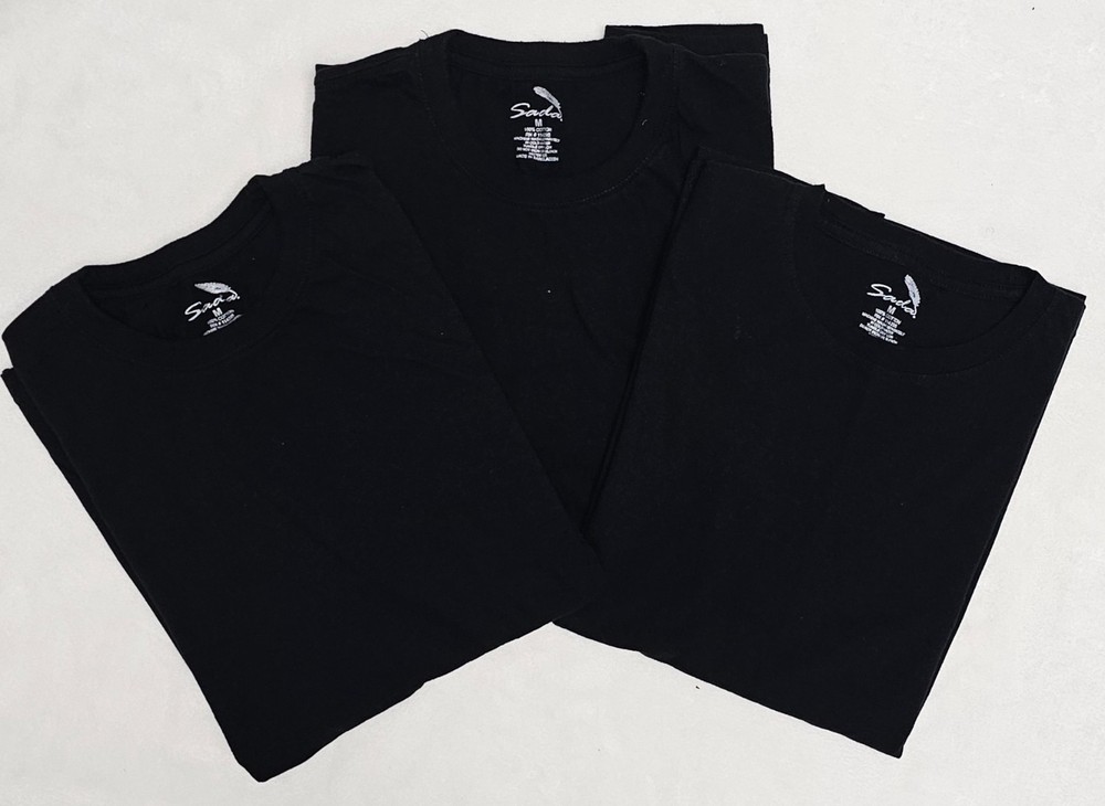 Lot of 3 – Sada Men’s Short Sleeve T-Shirt Black 100% Cotton Crew Neck Size M