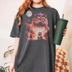 Cat Lover Graphic Tee, Bookish Reader Cotton T-Shirt, Vintage Style