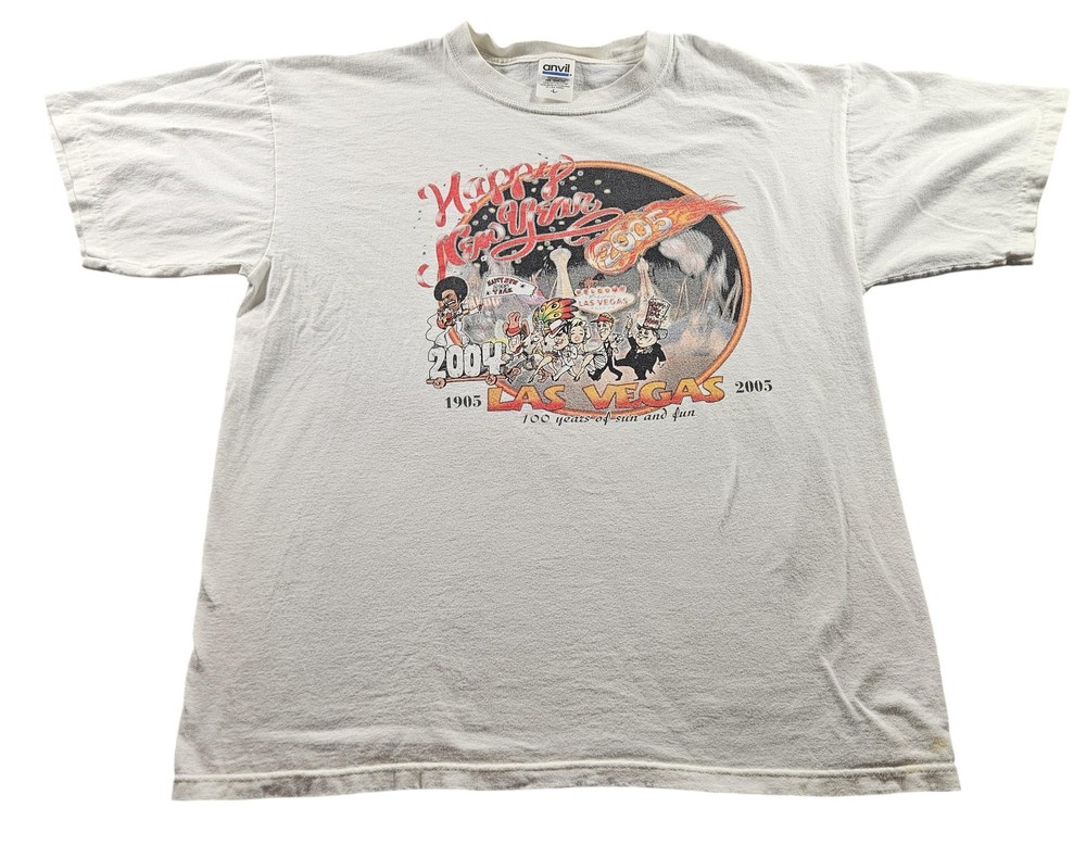 Las Vegas Shirt Mens Large White 2005 New Year Centennial 100 Years Graphic Tee