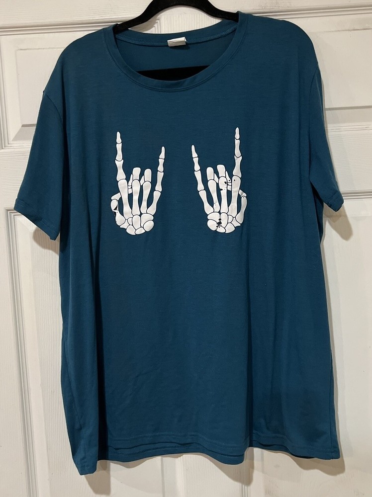 Rock On Band Sz 2XL Rock And Roll Awesome Music Skeleton Hands Unisex T-Shirt