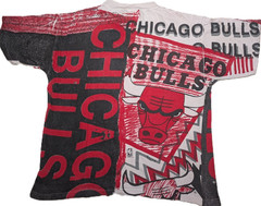 VINTAGE 90s CHICAGO BULLS MAGIC JOHNSON ALL OVER PRINT T SHIRT JORDAN RAP TEE L