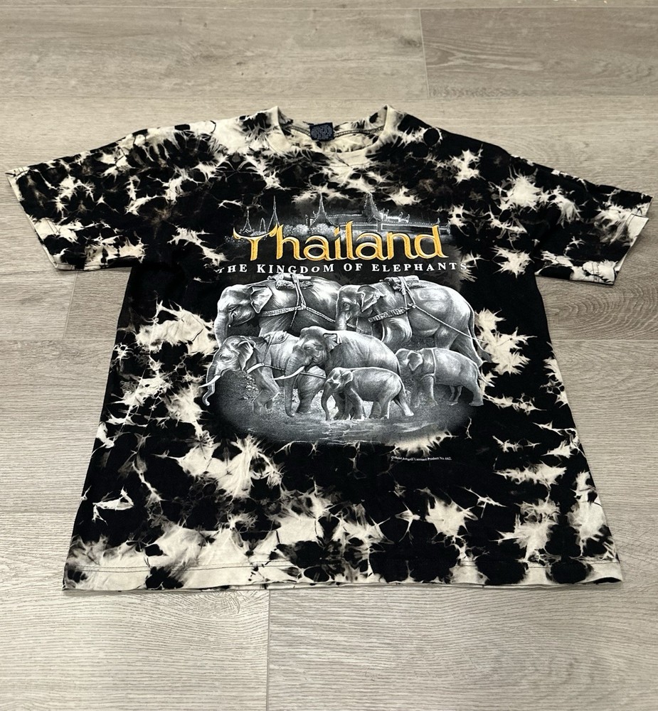 JoliGolf Thailand Elephant Graphic T Shirt Tie Dye Black Mens L Cotton