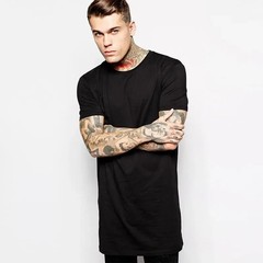 Men’s Extra Long T-Shirt Cotton Hip Hop Longline Tee Casual White Top
