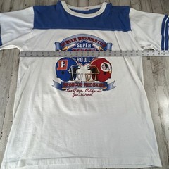 Super Bowl XXII Championship Commanders vs Broncos White and Blue Ringer T-shirt