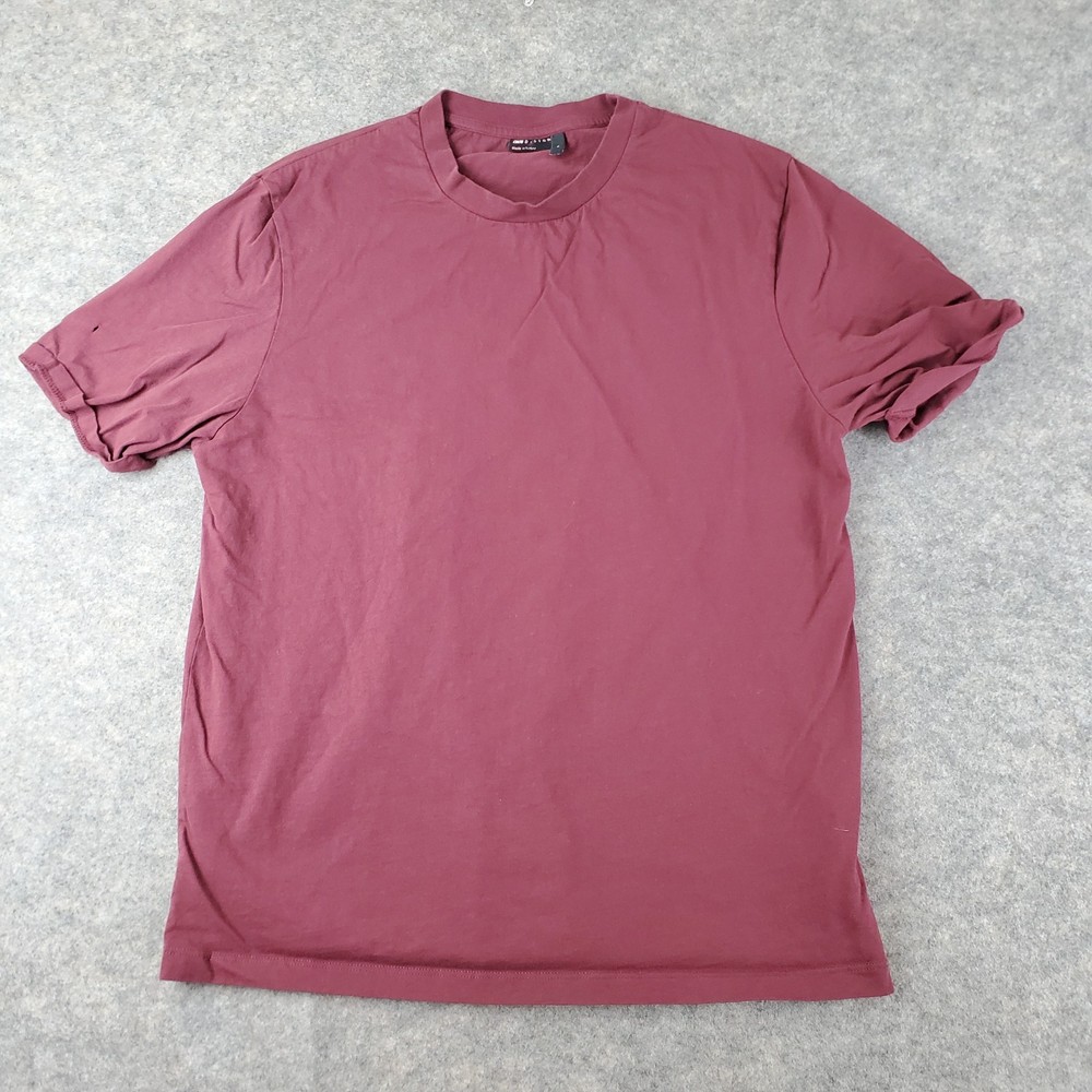 Asos Shirt Men Large Red Burgundy Crew Neck Short Sleeve Stretch Pullover Casual