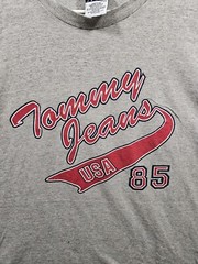 Vintage Tommy Hilfiger Jeans 85 90s Gray T-shirt USA Made Size L/XL Distressed