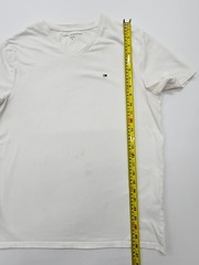 Tommy Hilfiger Men’s T-Shirt White Logo V-Neck Stretch Size M Excellent