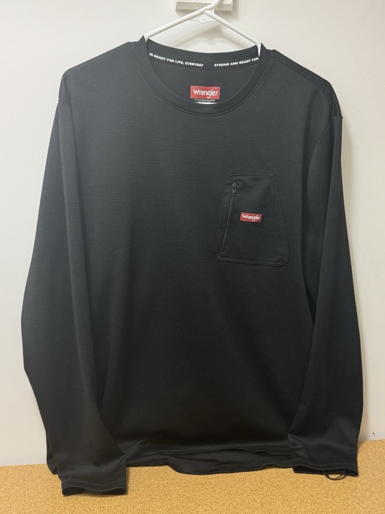 Wrangler ATG Mens L Black Long Sleeve Performance Shirt Zip Pocket Waffle Knit