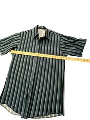 Vintage American Hero Vertical Stripe Button Up Shirt Green Black 90’s