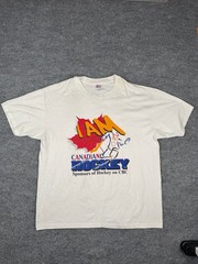 Vintage 90s I Am Canadian Hockey CBC T-Shirt Hanes Heavyweight XL 50/50