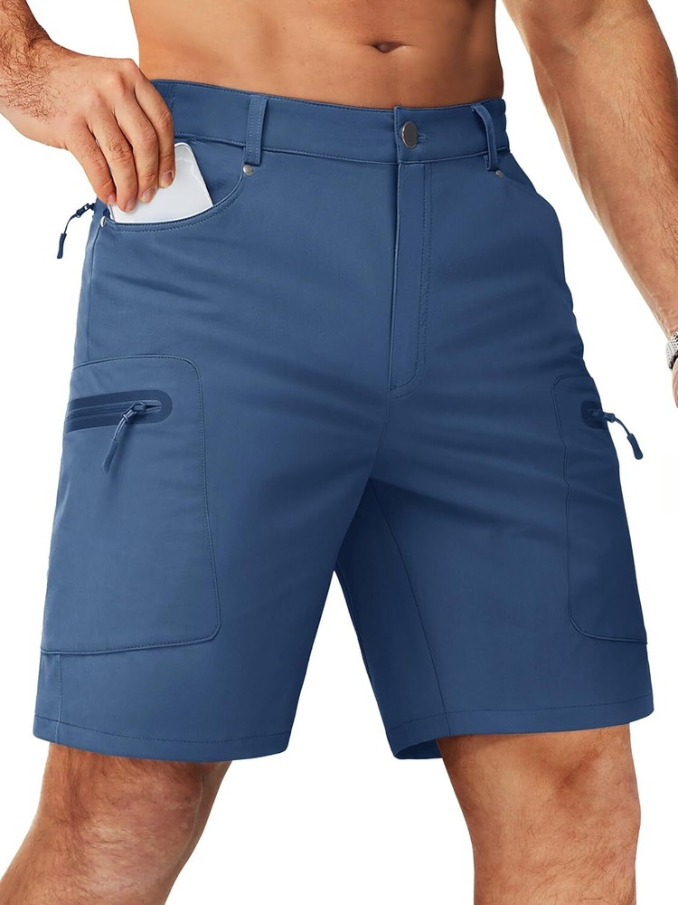 TACVASEN Men’s Hiking Cargo Shorts 10″ with Zipper Pockets 38, Blue Gray