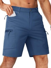 TACVASEN Men’s Hiking Cargo Shorts 10″ with Zipper Pockets 38, Blue Gray