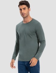 Men’s 2 Pack Long Sleeve Soft Casual Cotton Crew Neck Shirts (Grey Green, XL)