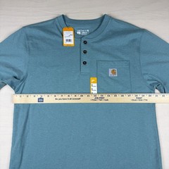 Carhartt Men’s S Loose Fit Pocket Henley T-Shirt Summer Blue Heather NWT TK0084
