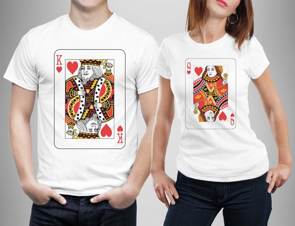 King Queen Cards Matching T Shirts Men Women Best Couple Gift