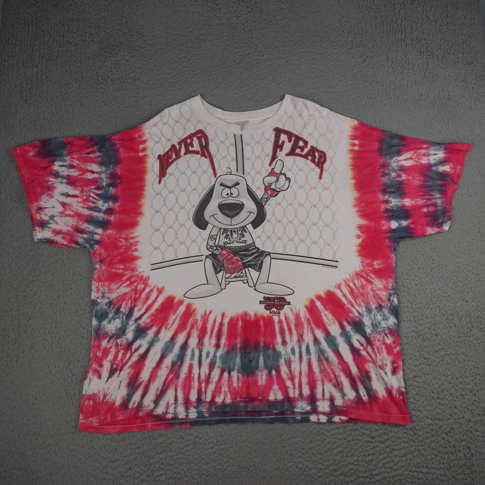 Vintage Underdog Shirt Mens 2XL Red Tie Dye Never Fear MMA Dog Cage Fighting