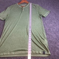 Lucky Brand Venice Burnout Shirt Mens Medium Irish Green Henley Short Sleeve