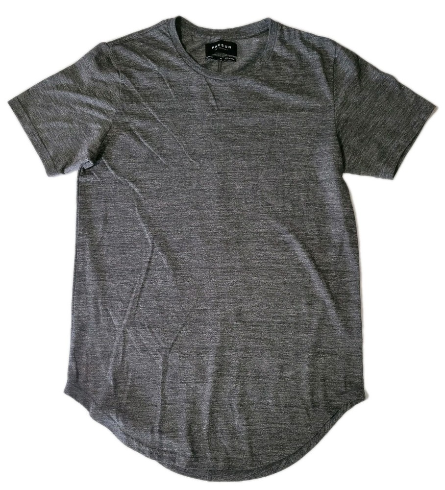 PacSun Longer Fit T Shirt Mens Medium Gray Heather Curved Hem Short Sleeve Tee