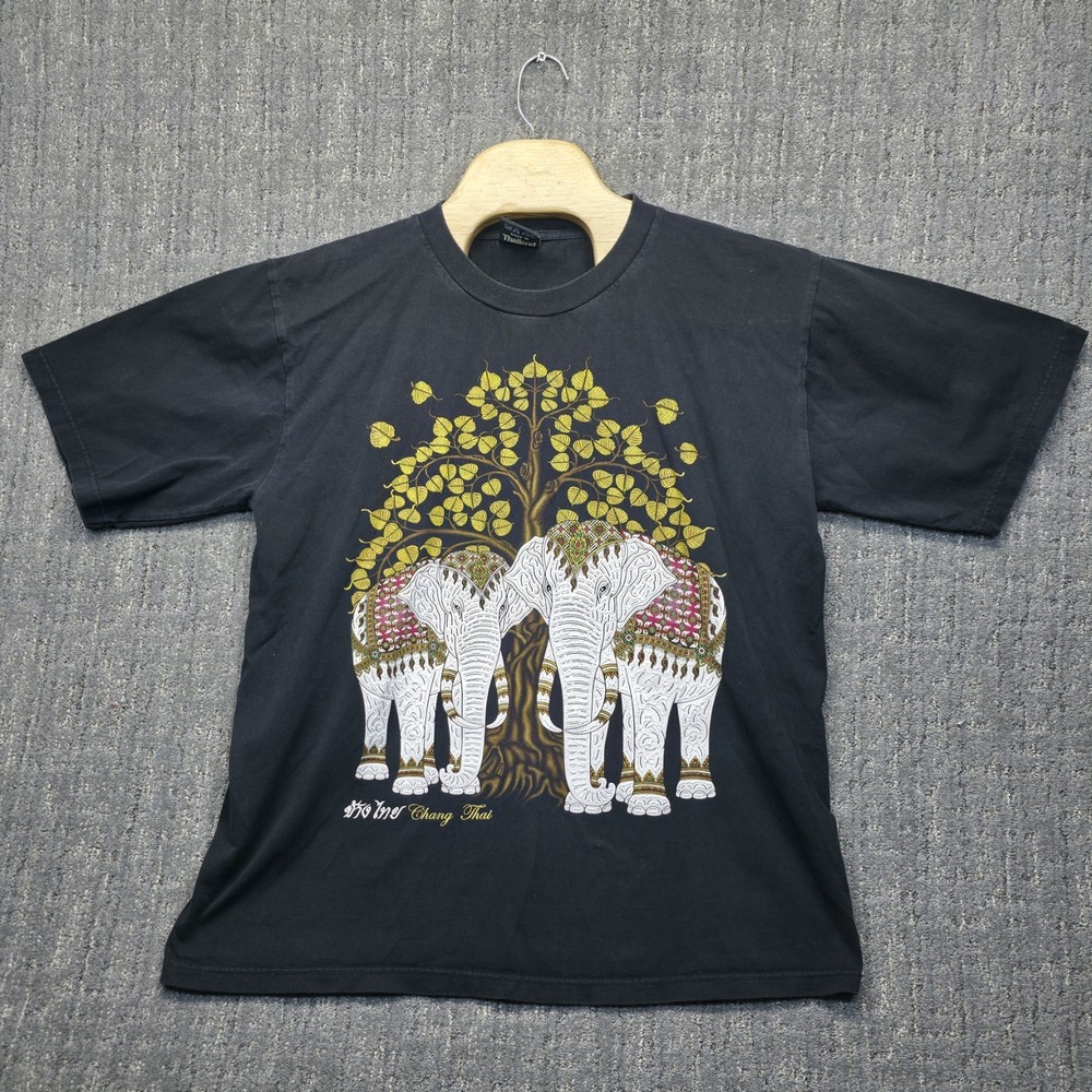 Thailand Elephant T-Shirt Men’s XL Black Chang Thai Gold Bodhi Tree Souvenir Tee