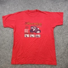 VTG Perry Ellis T Shirt Mens XL? Red America Tractor Graphic 90s Single Stitch