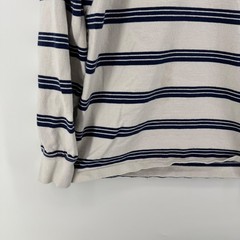 Lands End Mens Small Ivory Navy Blue Striped Rugby Cotton Crewneck Shirt
