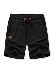 JMIERR Mens 5 Inch Shorts Summer Casual Waffle Stretch Waist Large, 01 Black