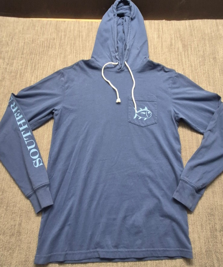 Southern Tide blue long sleeve hooded t-shirt XS fishing drawstring logo Cotton