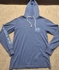 Southern Tide blue long sleeve hooded t-shirt XS fishing drawstring logo Cotton