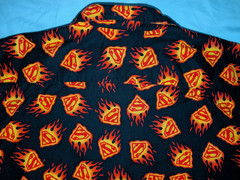 Warner Brothers Superman Shirt Black Flame S Logo Button L Short Sleeve Camp EC