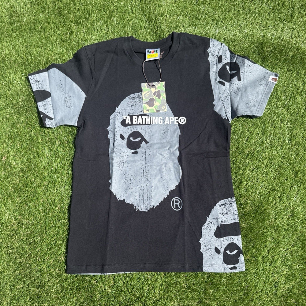 A Bathing Ape BAPE Men’s S Black/Gray Logo Graphic Print Crew Neck T-Shirt